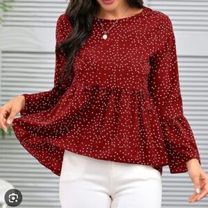SHEIN Burgundy Dotted Blouse (S)
